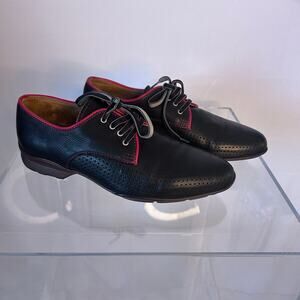 PRATESI Black Leather Oxford Shoes Sz 43 US 10 Perforated Pink Trim Italian